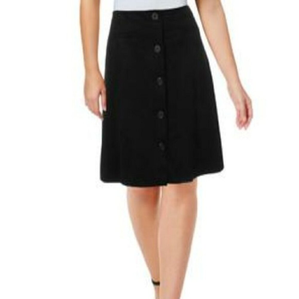 Karl Lagerfeld Office Skirt Black Button Front Career A-line 16